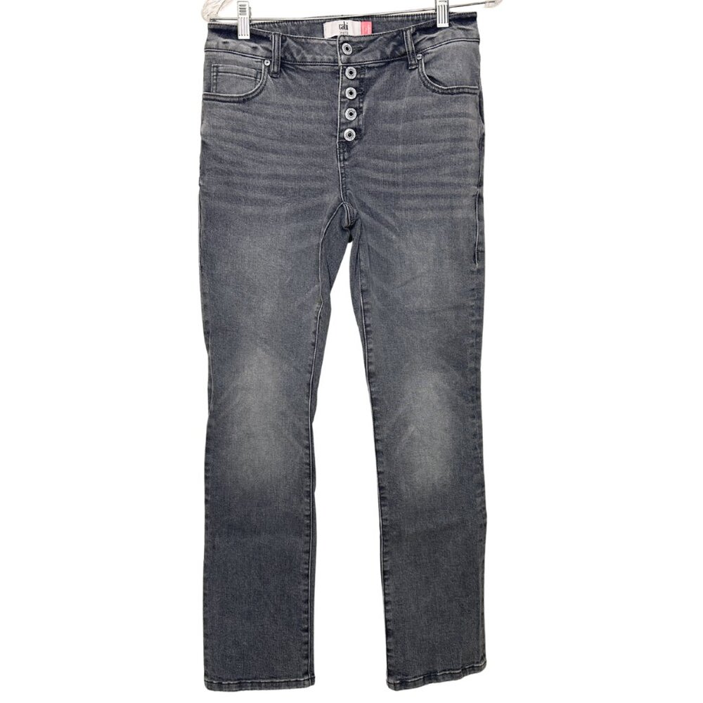 CAbi Buttonfly Straight Gray Jeans | Women's Grey Denim Size 6 Style 4520